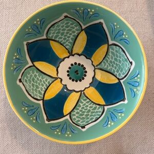 Anthropologie Elka Ayaka Aqua Floral Footed 6" Cereal Bowl